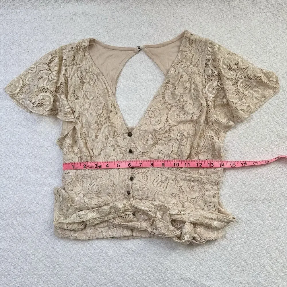 NWT Anthropologie Lioness Sleeve Blouse Tan Women's Size M - Picture 6 of 7